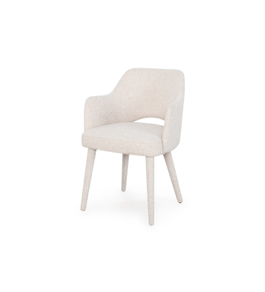Chair with armrests upholstered in fabric.