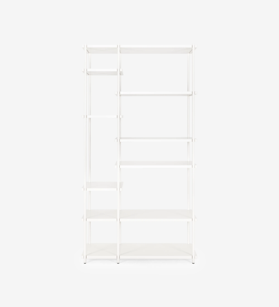 Haia bookcase with shelves and pearl lacquered metal structure, 105 x 202 cm.