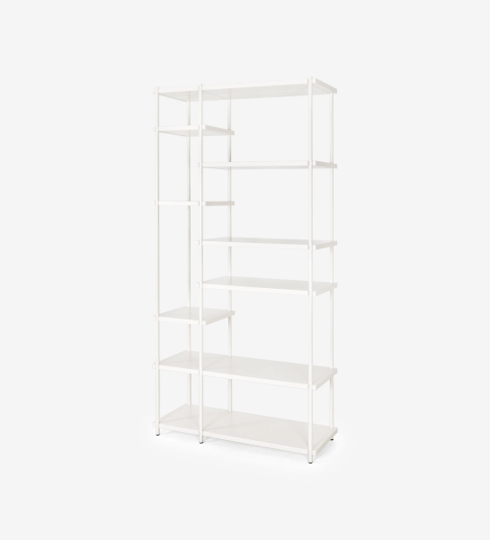 Haia bookcase with shelves and pearl lacquered metal structure, 105 x 202 cm.