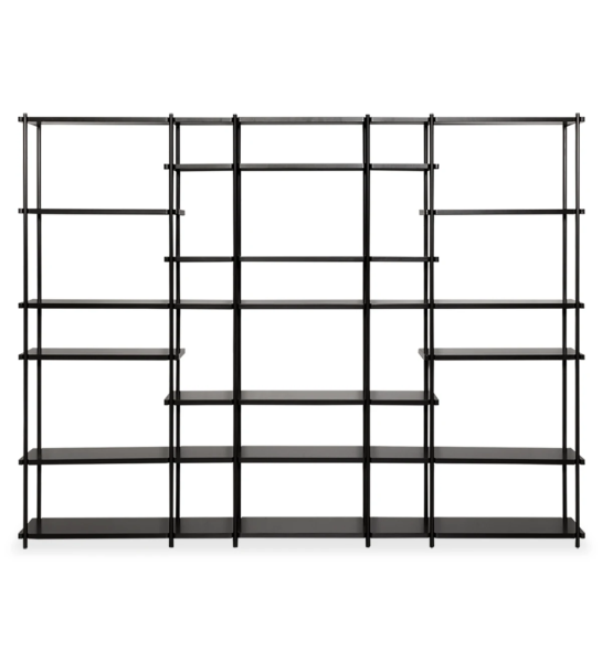 Estante Paris com prateleiras e estrutura metálica lacada a negro, 265 x 202 cm.