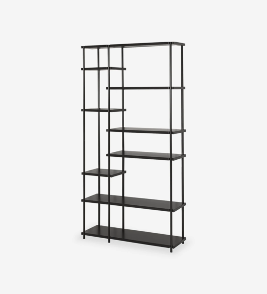 Librería Haia con estantes y estructura de metal lacado en negro de 105 x 202 cm.