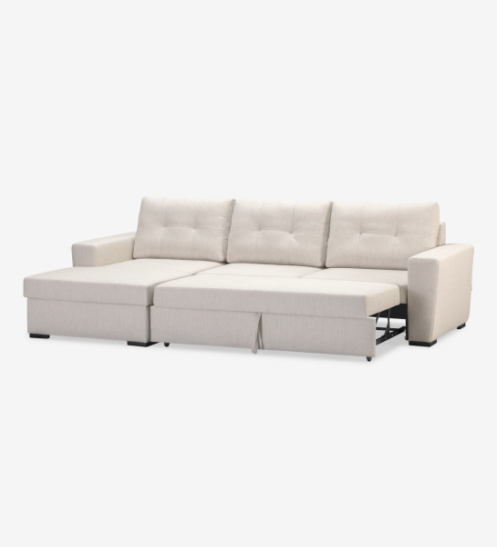 Macau 2-seater sofa bed and left chaise longue, upholstered in beige fabric, 284 cm.