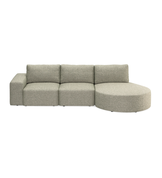 Canapé Paris 2 places et chaise longue droite, recouvert en tissu vert, 307 cm.