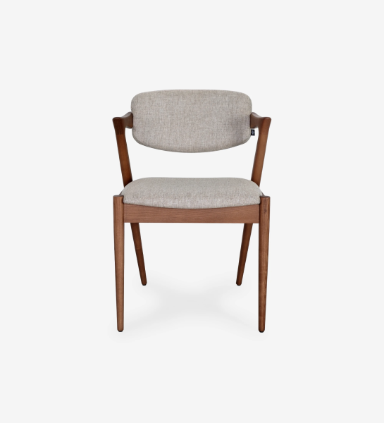 Chair in walnut-colored ash wood, with seat and back upholstered in fabric.