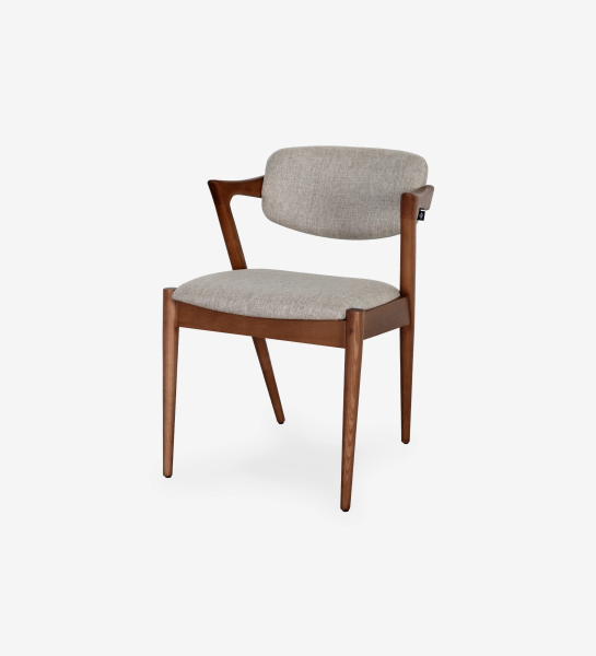 Chair in walnut-colored ash wood, with seat and back upholstered in fabric.