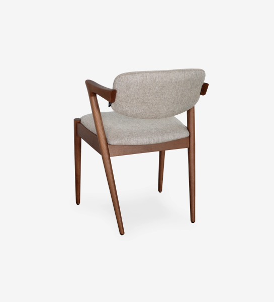 Chair in walnut-colored ash wood, with seat and back upholstered in fabric.