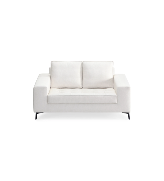 Barcelona 2-seater sofa upholstered in white fabric, black lacquered metal feet, 165 cm.