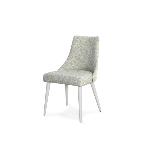 Chaise Oslo rembourré en tissu vert d'eau, pieds laqués perle.
