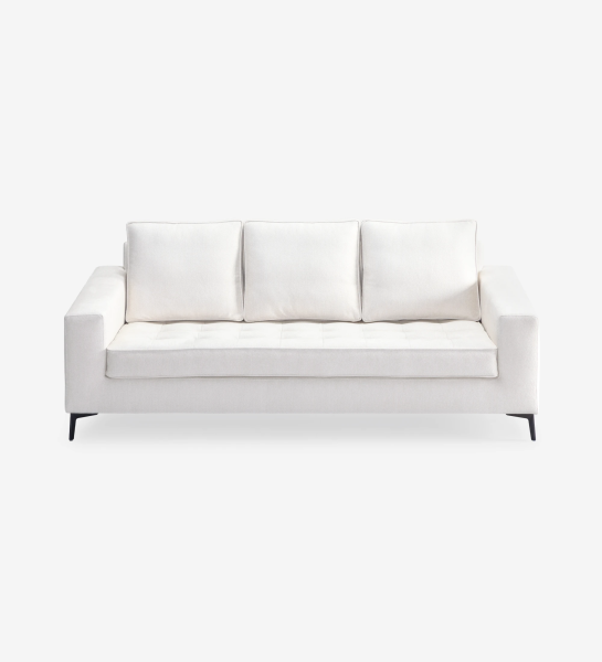 Barcelona 3-seater sofa upholstered in white fabric, black lacquered metal feet, 224 cm.