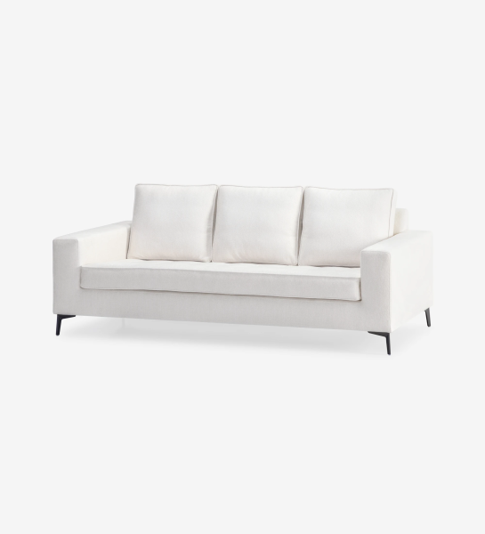 Barcelona 3-seater sofa upholstered in white fabric, black lacquered metal feet, 224 cm.