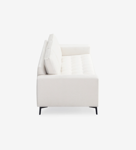 Barcelona 3-seater sofa upholstered in white fabric, black lacquered metal feet, 224 cm.