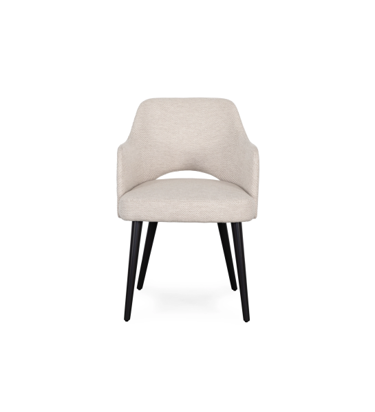 Londres chair with arms upholstered in Beige fabric, black lacquered feet.