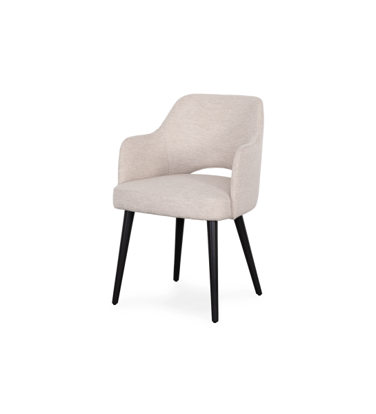 Londres chair with arms upholstered in Beige fabric, black lacquered feet.