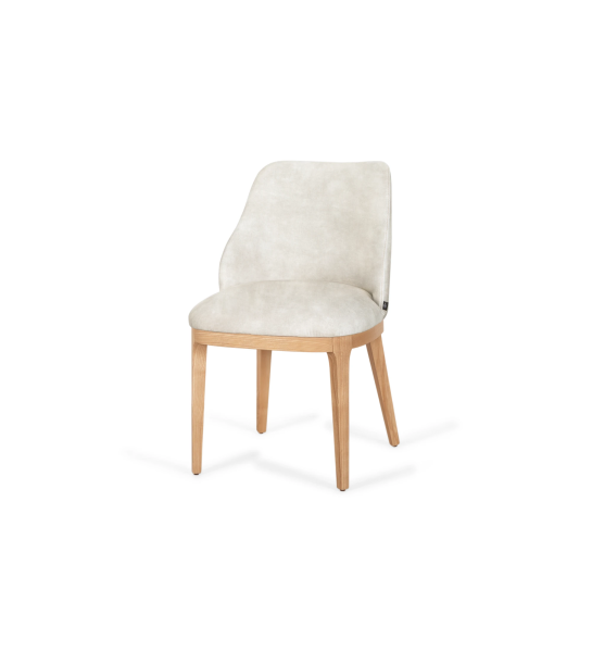 Silla tapizada en tejido, con pies en madera.