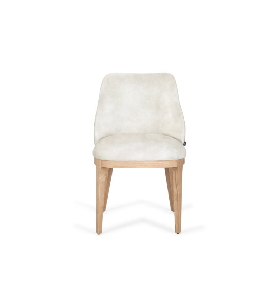Chair upholstered in fabric, with wooden feet.