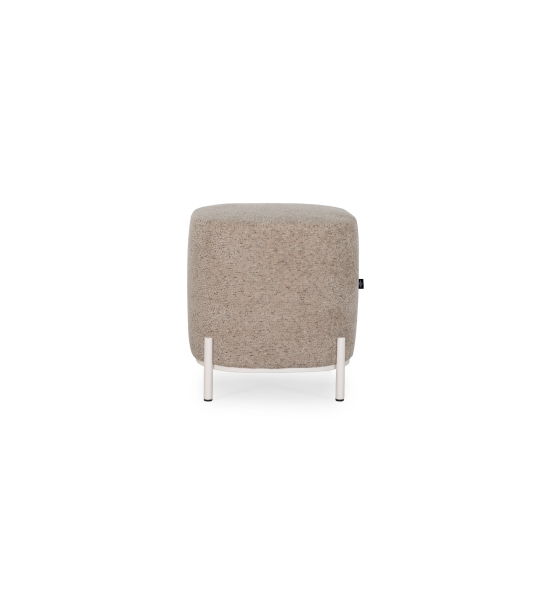 Cannes square puff, upholstered in taupe fabric, pearl lacquered metallic feet, 38 x 38 cm.