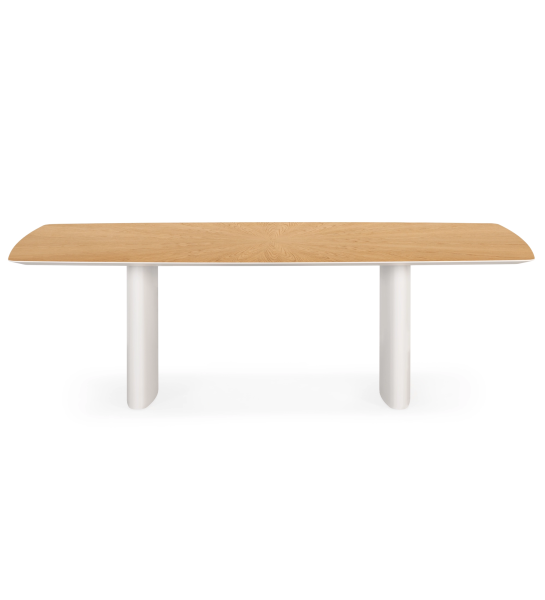 Paris rectangular dining table 180 x 100 cm, natural oak top and pearl lacquered feet.
