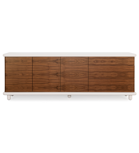Sideboard with 3 doors, 3 drawers in natural walnut, pearl structure
