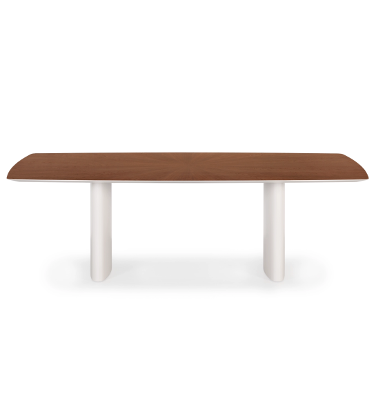 Mesa de jantar Paris retangular 180 x 100 cm, tampo em nogueira natural e pés lacados a pérola.