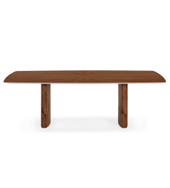 Mesa de jantar Paris retangular 180 x 100 cm, em nogueira natural com pormenor do tampo em pérola.