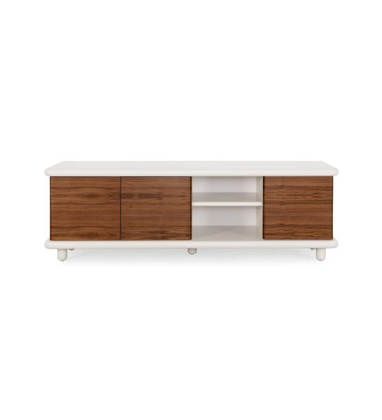 Paris TV stand 3 doors in natural walnut, pearl structure.