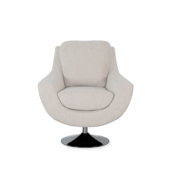 Fauteuil pivotant Paris, recouvert en tissu toffee, piètement en métal.