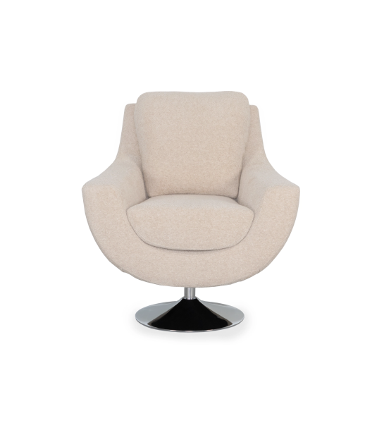 Paris swivel armchair, upholstered in beige fabric, metal base.