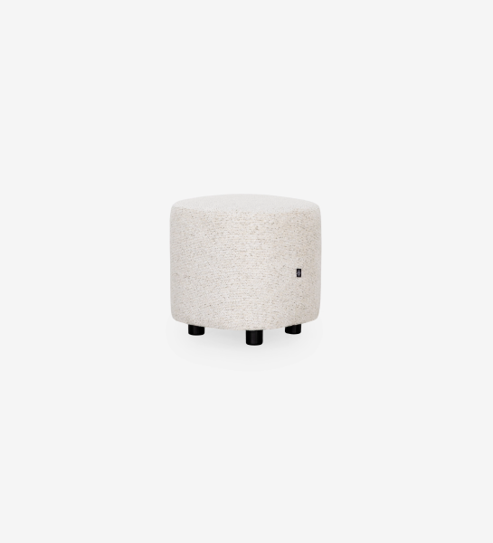 Pouf Cannes carré, recouvert en tissu perle, pieds noirs, 40 x 40 cm.