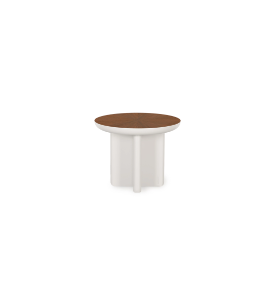 Mesa de centro Mónaco lacada a pérola com tampo folheado a nogueira natural, Ø 55 cm. 