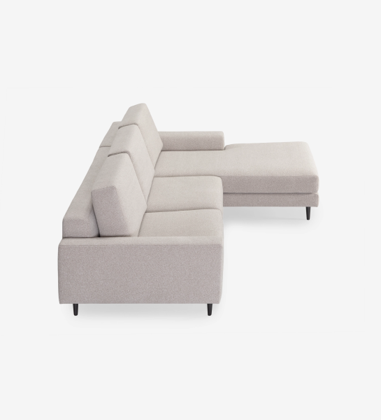 Canapé Oslo 2 places et chaise longue gauche, recouvert en tissu toffee, pieds laqués marron foncé, 262 cm.