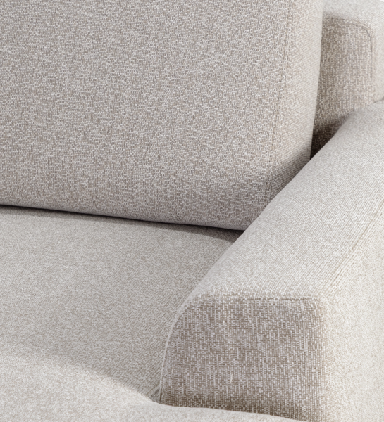 Canapé Oslo 2 places et chaise longue gauche, recouvert en tissu toffee, pieds laqués marron foncé, 262 cm.