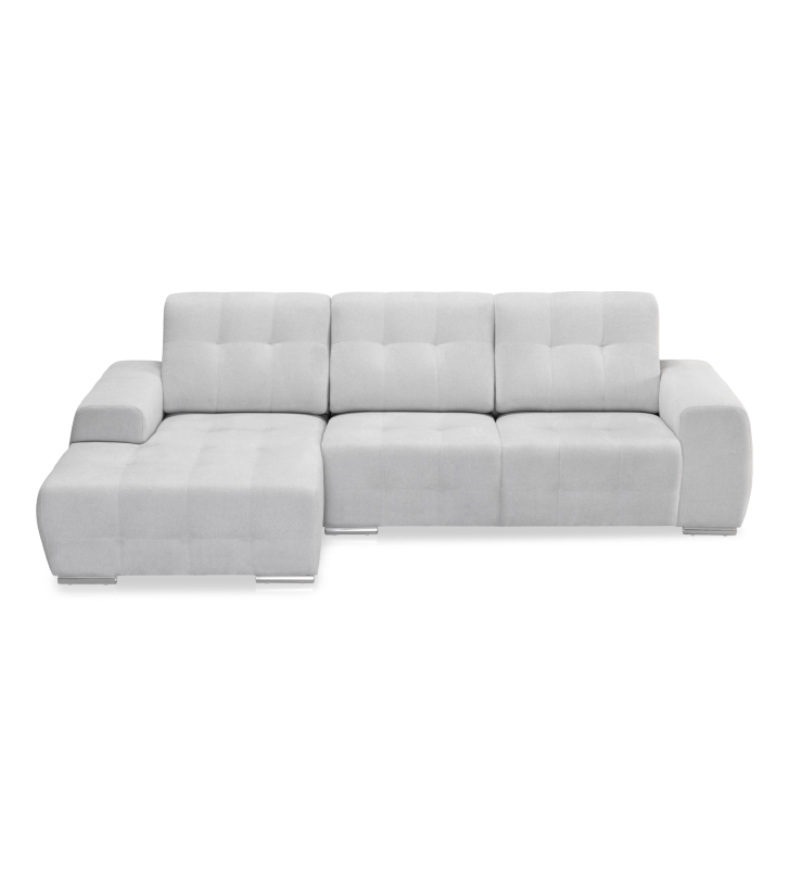 Sofá Madrid 2 lugares e chaise longue esquerda, estofado a tecido cinzento, 287 cm.