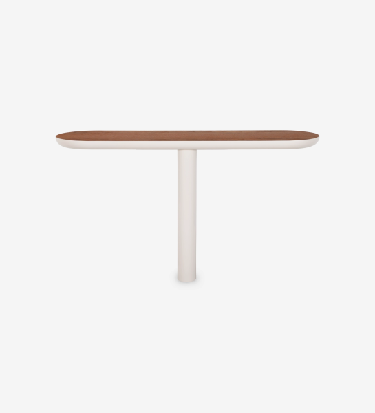 Console with natural walnut top and pearl lacquered foot