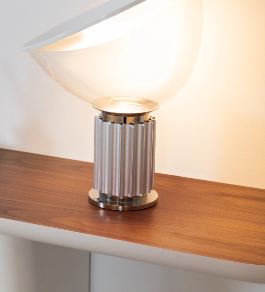 Console with natural walnut top and pearl lacquered foot