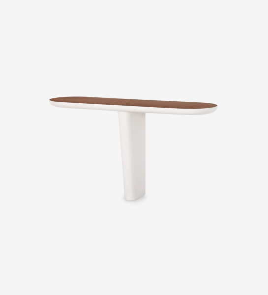 Console with natural walnut top and pearl lacquered foot