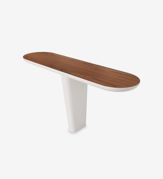 Console with natural walnut top and pearl lacquered foot