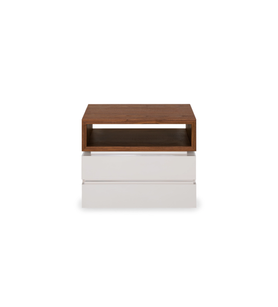 2 drawers and structure in pearl lacquer and natural walnut module