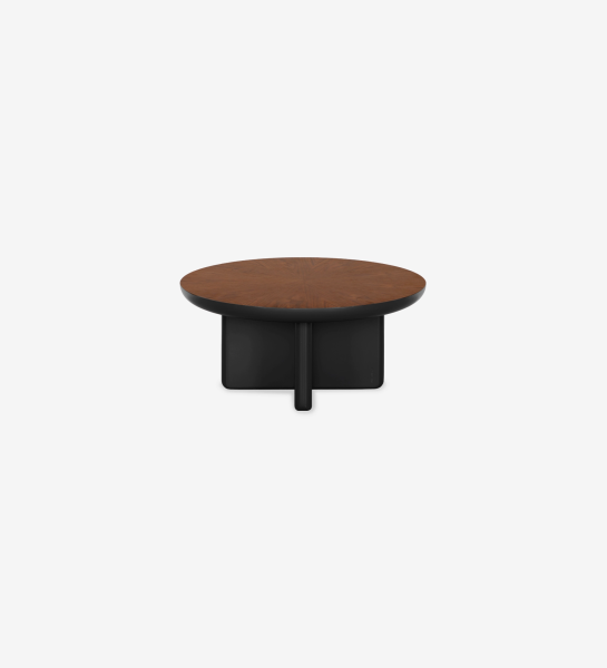 Mesa de centro Mónaco lacada a negro com tampo folheado a nogueira natural, Ø 75 cm.