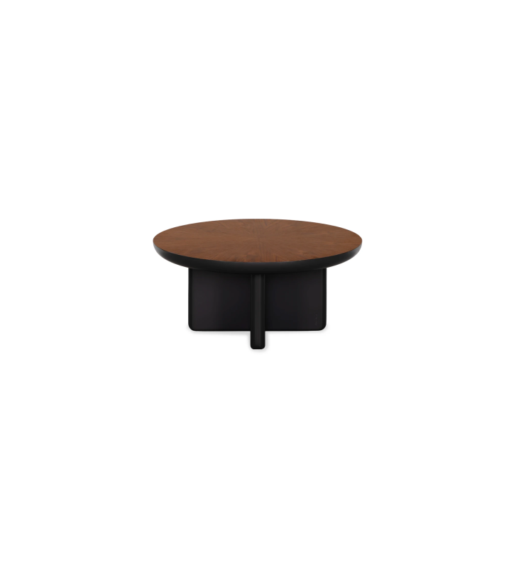 Mesa de centro Mónaco lacada a negro com tampo folheado a nogueira natural, Ø 75 cm.