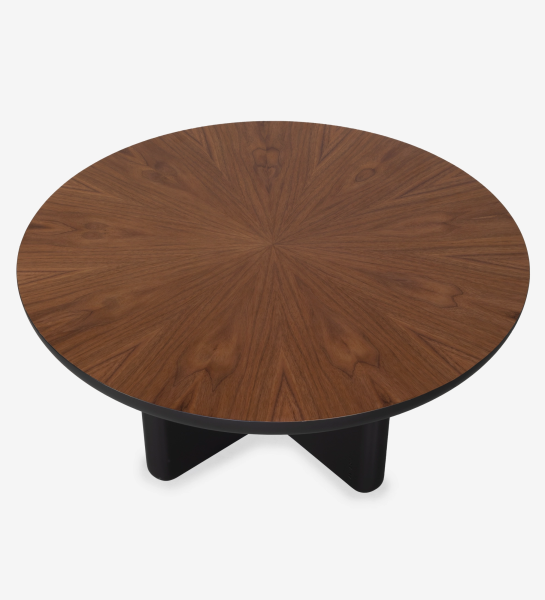 Mesa de centro Mónaco lacada a negro com tampo folheado a nogueira natural, Ø 75 cm.