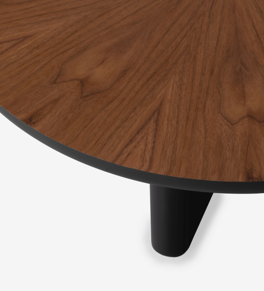 Mesa de centro Mónaco lacada a negro com tampo folheado a nogueira natural, Ø 75 cm.