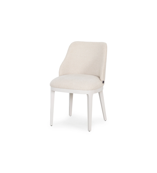 Cannes chair upholstered in beige fabric, wooden feet lacquered in pearl.
