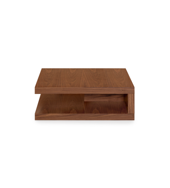 Mesa de centro Nice quadrada, 2 tampos em nogueira natural, 90 x 90 cm.