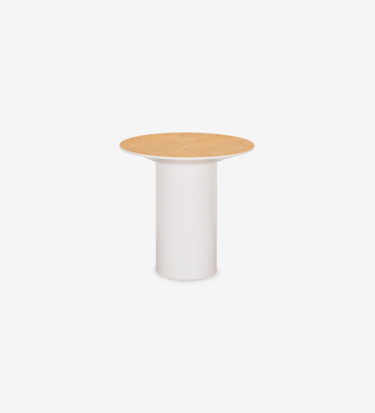 Paris round side table, natural oak top, pearl lacquered foot, Ø 48 cm.