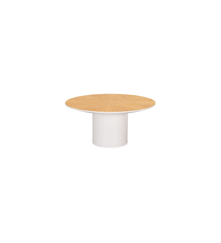 Paris round center table, natural oak top, pearl lacquered foot, Ø 75 cm.