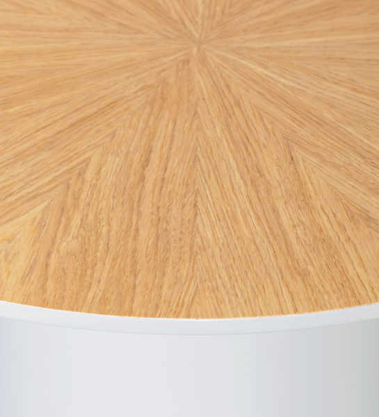 Paris round side table, natural oak top, pearl lacquered foot, Ø 48 cm.