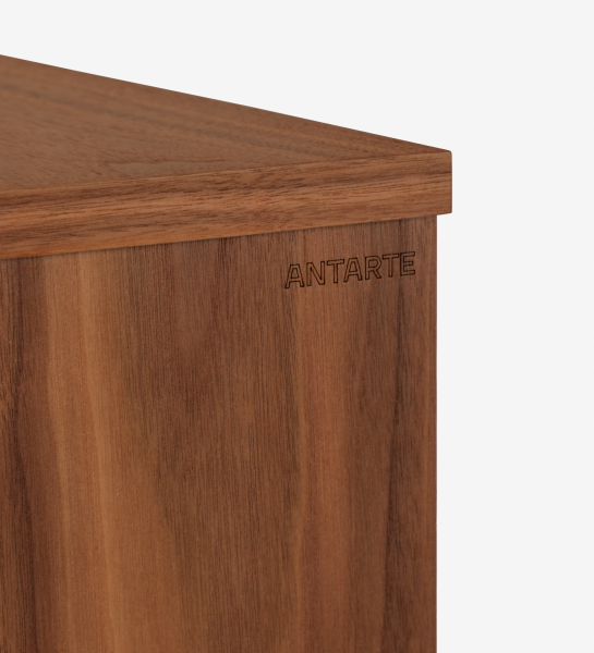 Oslo bedside table with 2 drawers and structure in natural walnut veneer. Black lacquered legs. Dimensions: 55 x 57.5 cm.