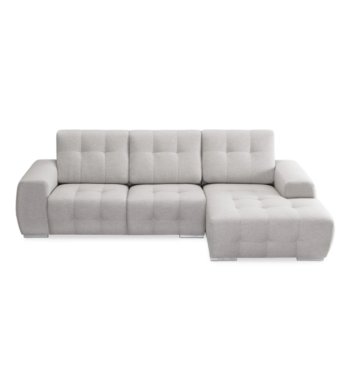 Sofá Madrid 2 lugares e chaise longue direita, estofado a tecido cinzento, 287 cm.
