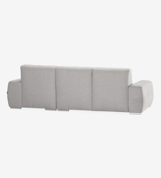 Sofá Madrid 2 plazas y chaise longue derecha, tapizado en tela gris, 287 cm.