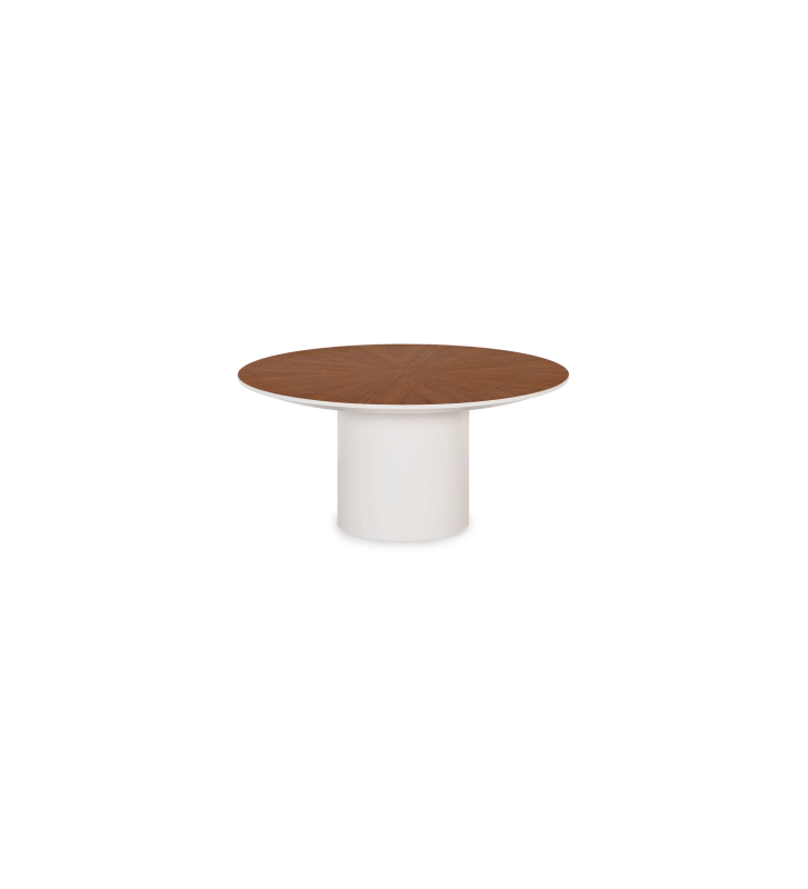 Mesa de centro Paris redonda, tampo em nogueira natural, pé lacada a pérola, Ø 75 cm. 